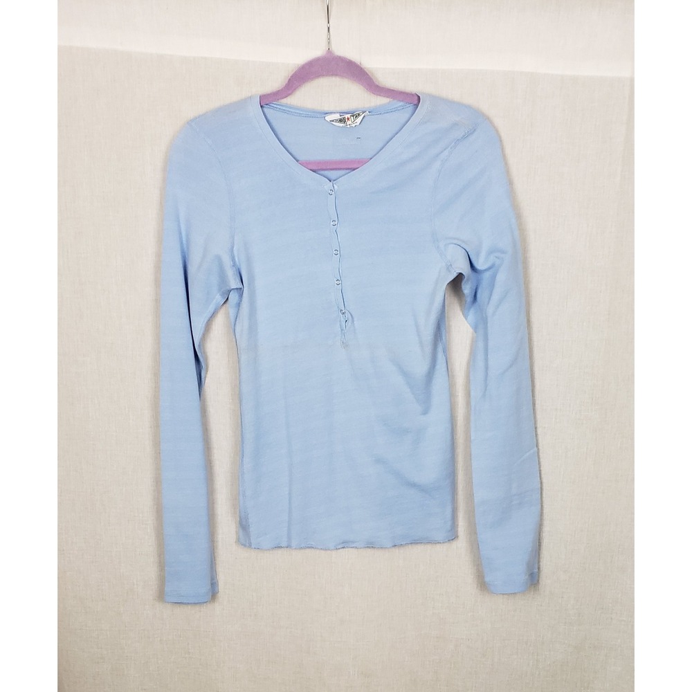 Hard Tail Forever Womens Light Blue Henley‎ Tee Ribbed Top L Casual Y2K Summer